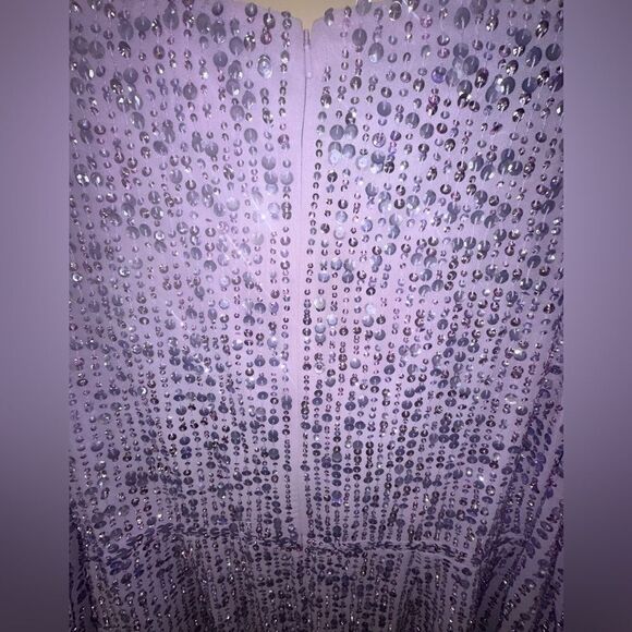 Mac Duggal Sequin Long Sleeve Cocktail Midi Dress in Lavender Purple Size 14 - Picture 6 of 10